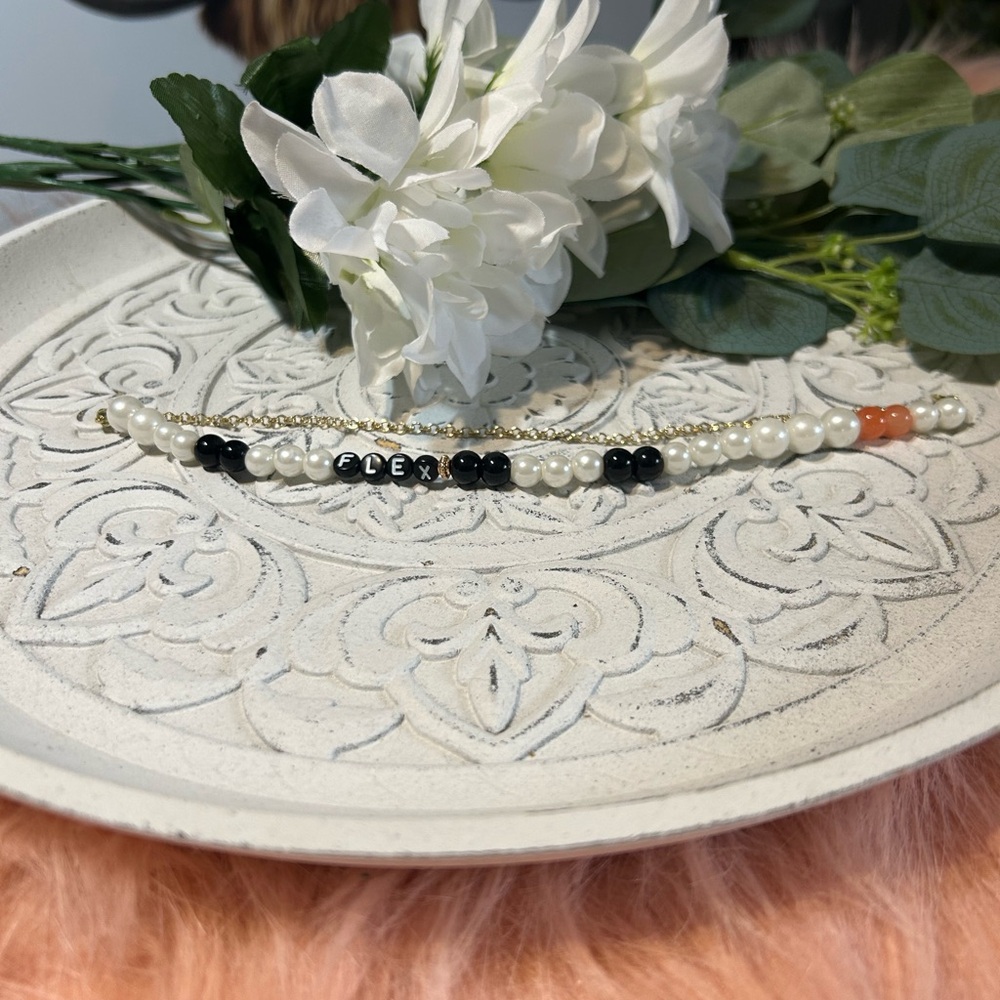 New From Our Boutique Flex Pearl and Bead Hat Chain